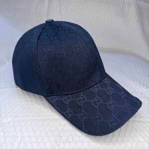 GUCCI GG MONOGRAM CANVAS BASEBALL CAP NAVY BLUE UNISEX AJUSTABLE M/L LUXURY HAT